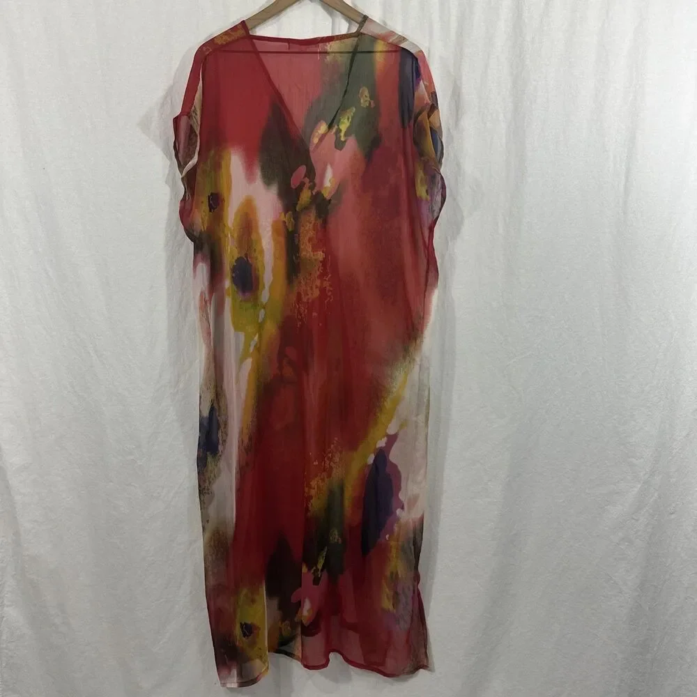Michael Stars Sheer Colorful Kaftan Kimono Beach Swim Cover-up Womens Sz O/S